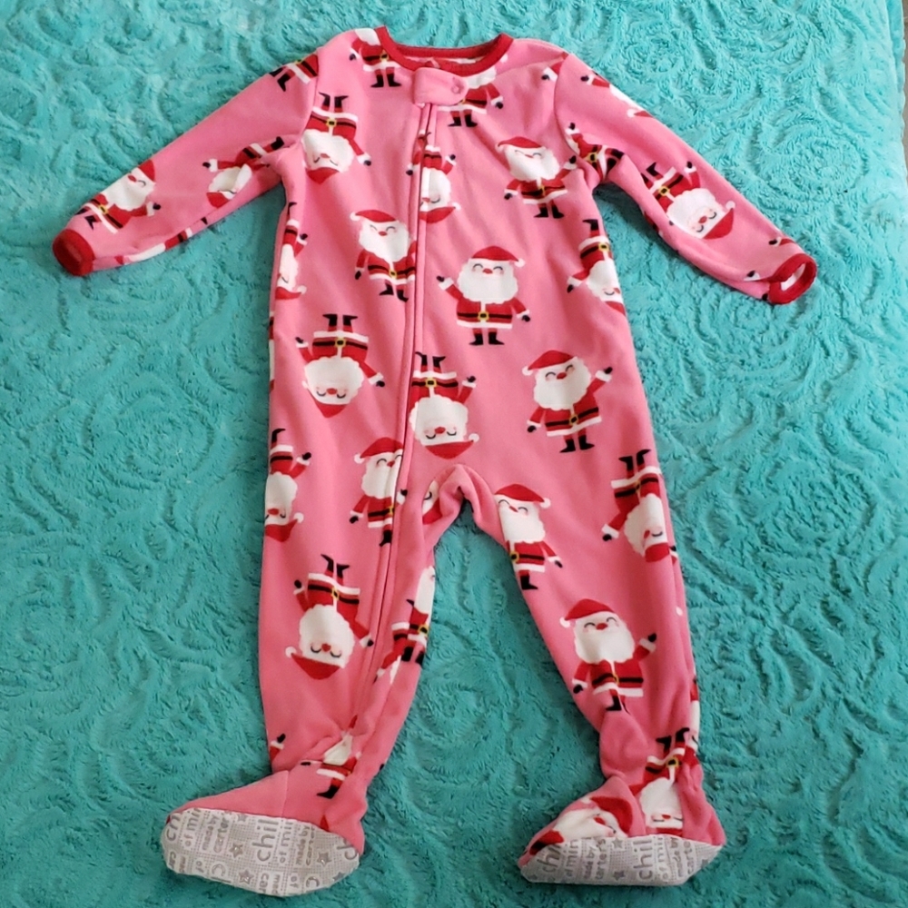 Girl 18m pink Santa zip up thermal footed pajama